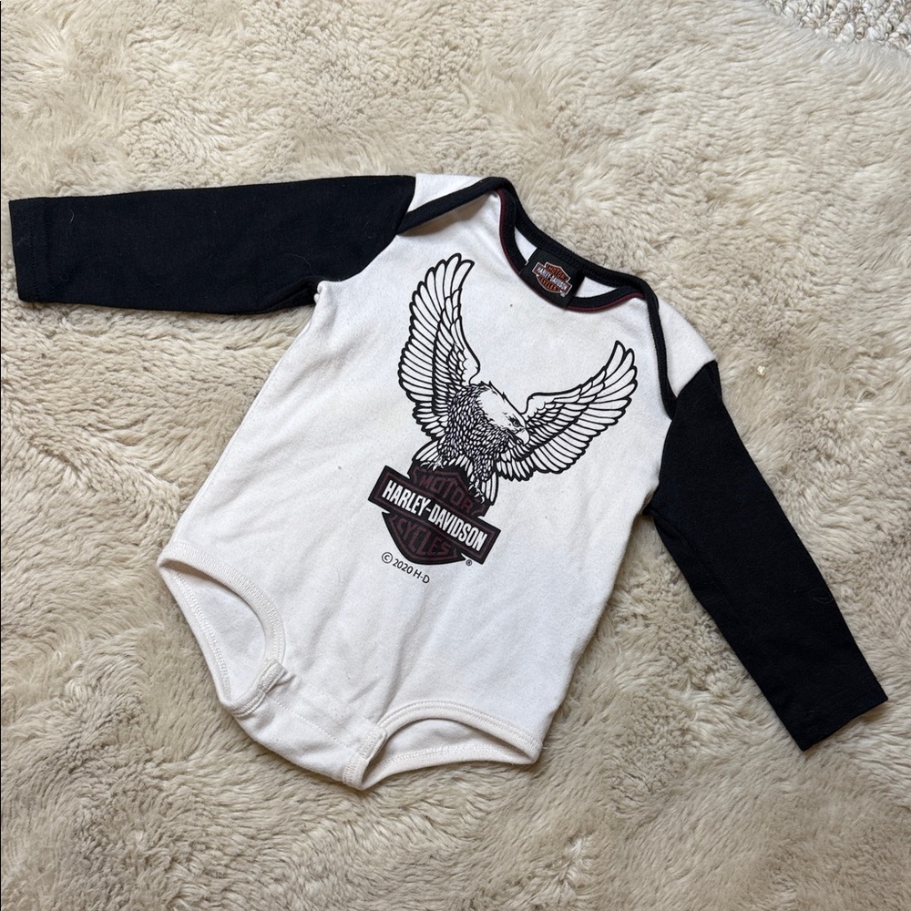 3/6m Harley-Davidson Black and White Kids Long Sleeve Shirt Onesie